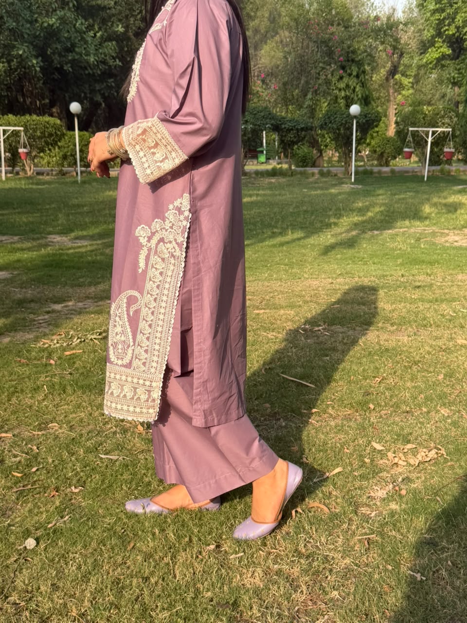 Mauve Embroidered 3 Piece Suit with Printed Dupatta