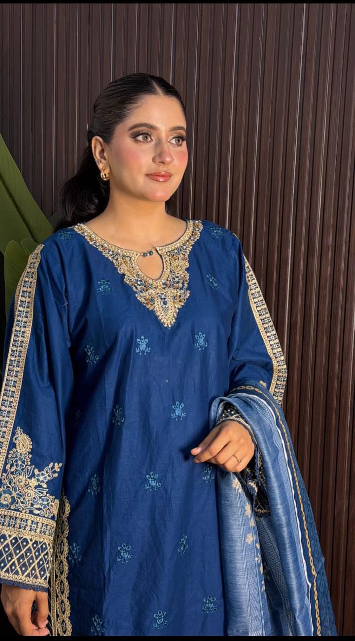 Azure Bloom – Handcrafted Blue 3-Piece Suit