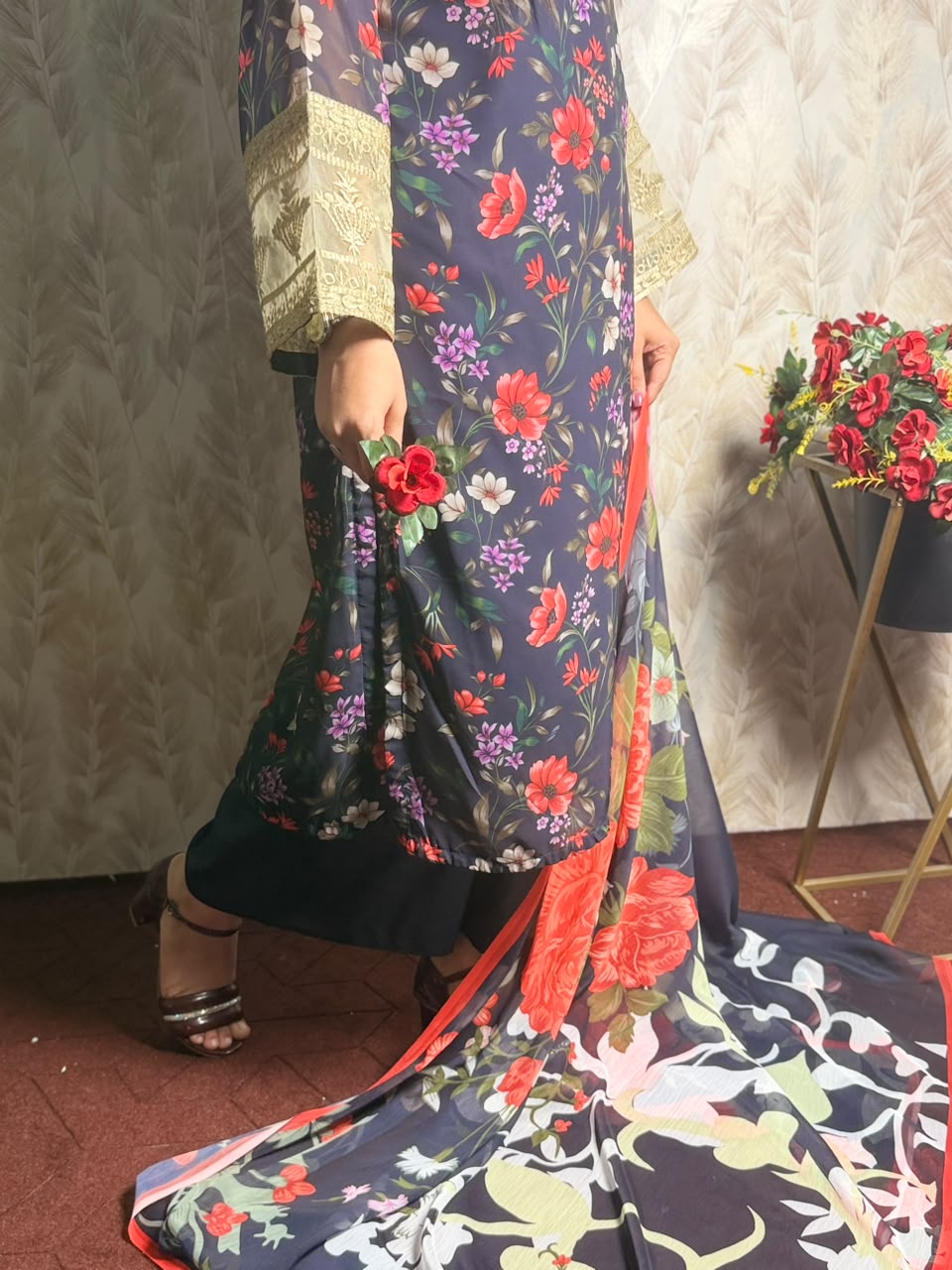 Black Floral Embroidered 3 Piece Suit – Winter Collection