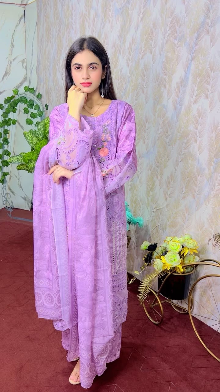 Lavender Embroidered Winter 3-Piece Suit