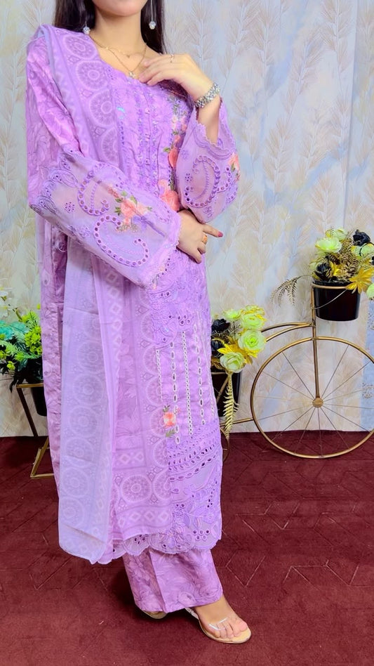 Lavender Embroidered Winter 3-Piece Suit