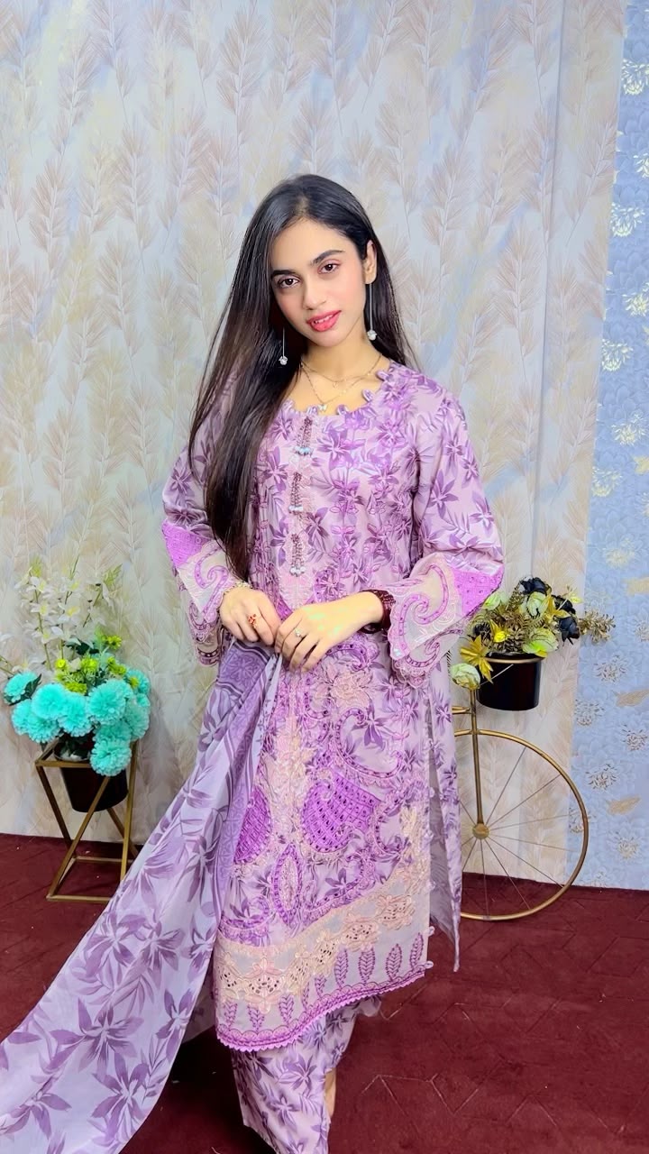 Lavender Floral Printed 3-Piece Suit