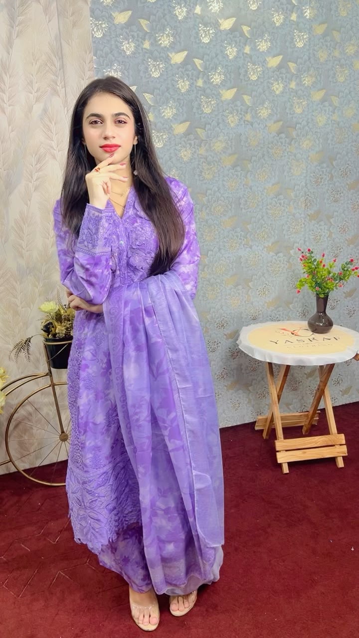 Purple Bloom Embroidered Winter 3-Piece