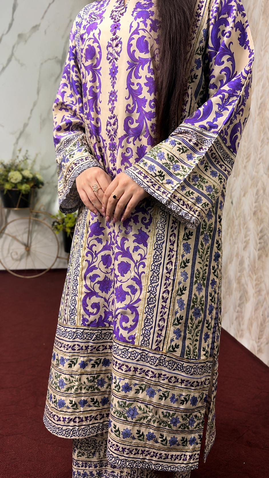 Royal Violet Printed 2 Piece Pret Suit