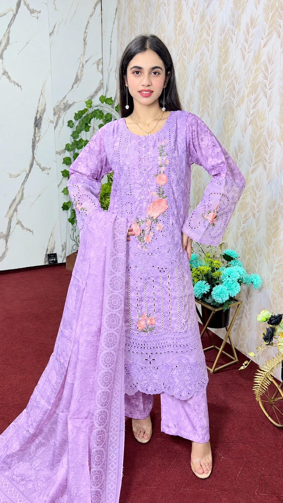 Lavender Embroidered Winter 3-Piece Suit