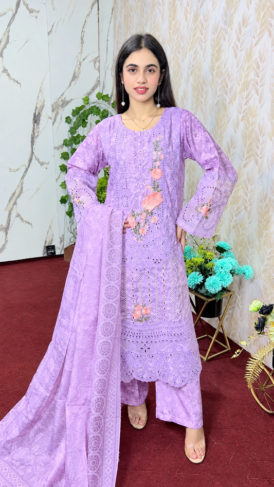 Lavender Embroidered Winter 3-Piece Suit