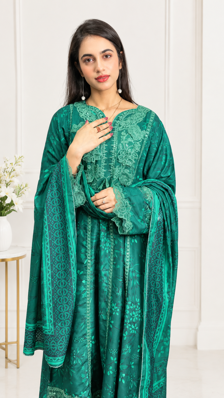 Emerald Green Embroidered 3-Piece Suit