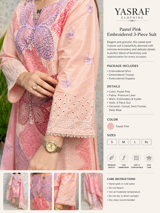 Peach Butterfly Embroidered 3 Piece Suit
