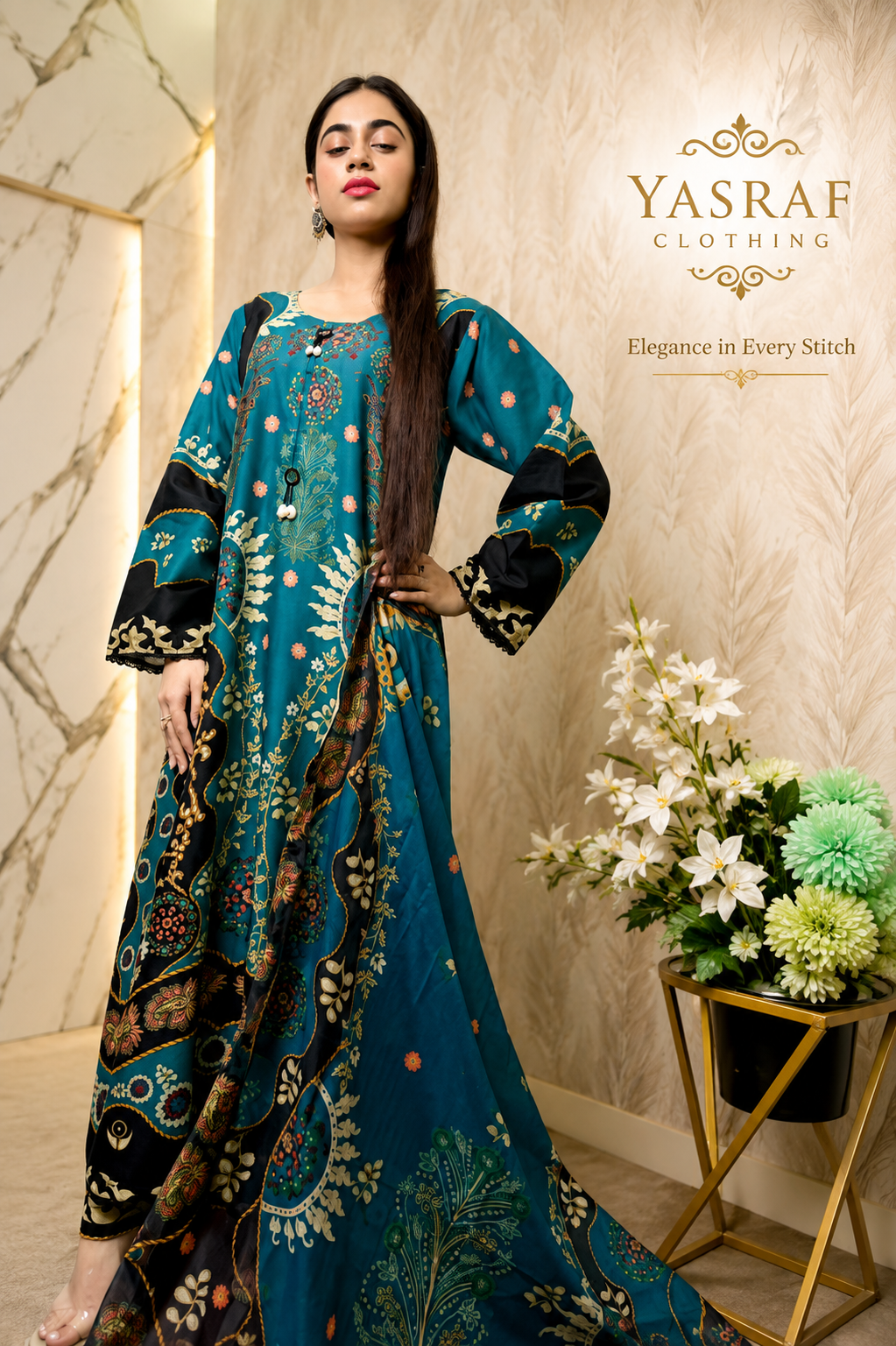 Teal Printed Lawn 3 Piece Suit – Elegant Summer Collection