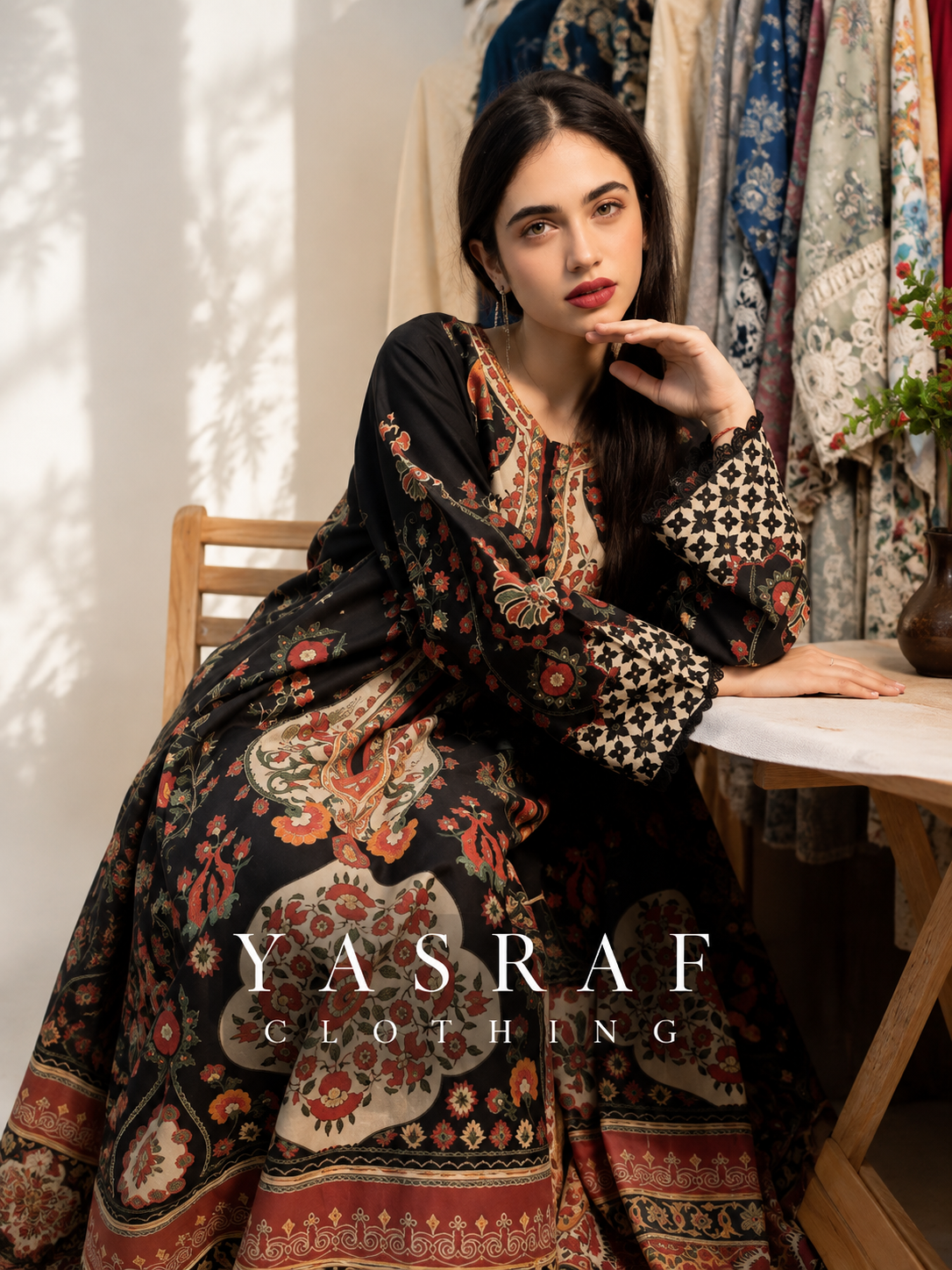 Midnight Floral Printed 3 Piece Winter Suit