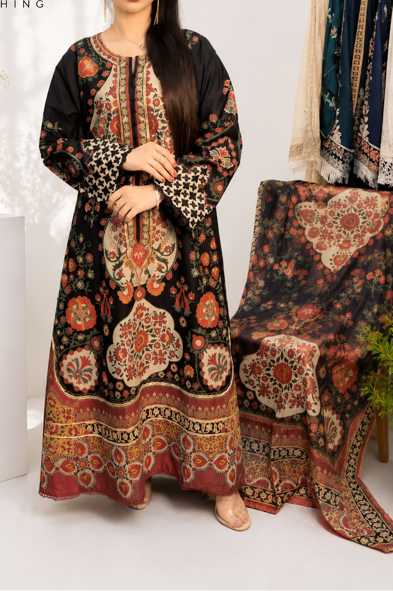 Midnight Floral Printed 3 Piece Winter Suit
