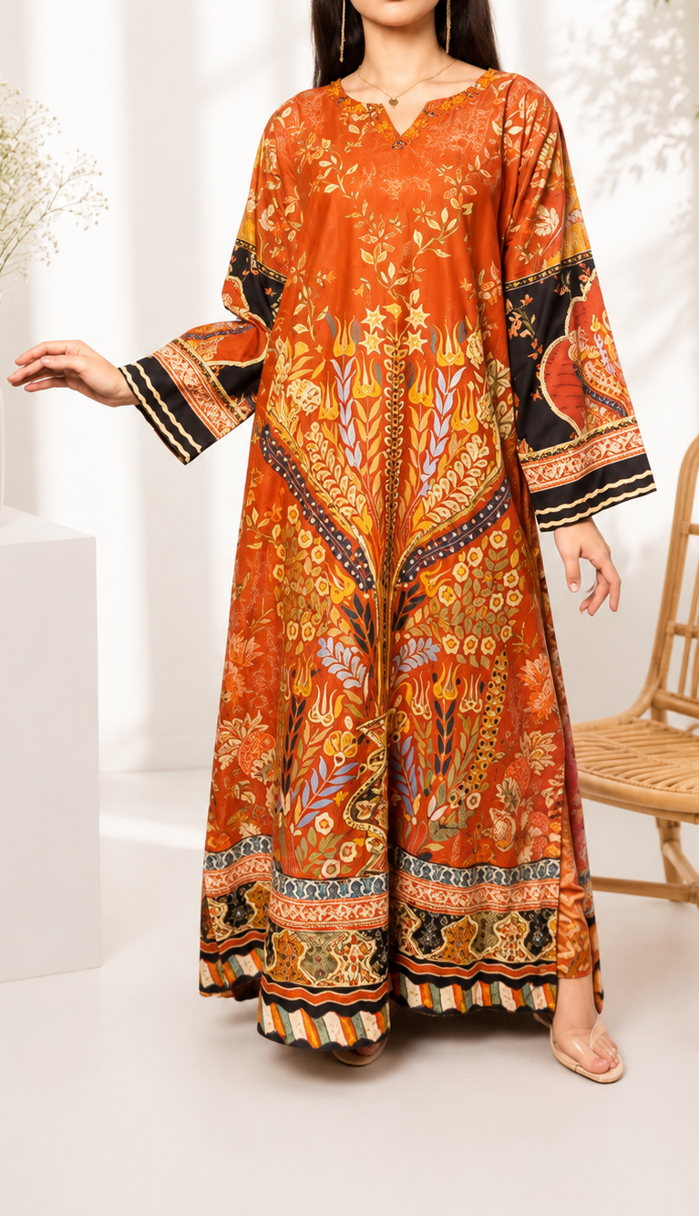 Autumn Rust Printed 3 Piece DRESS