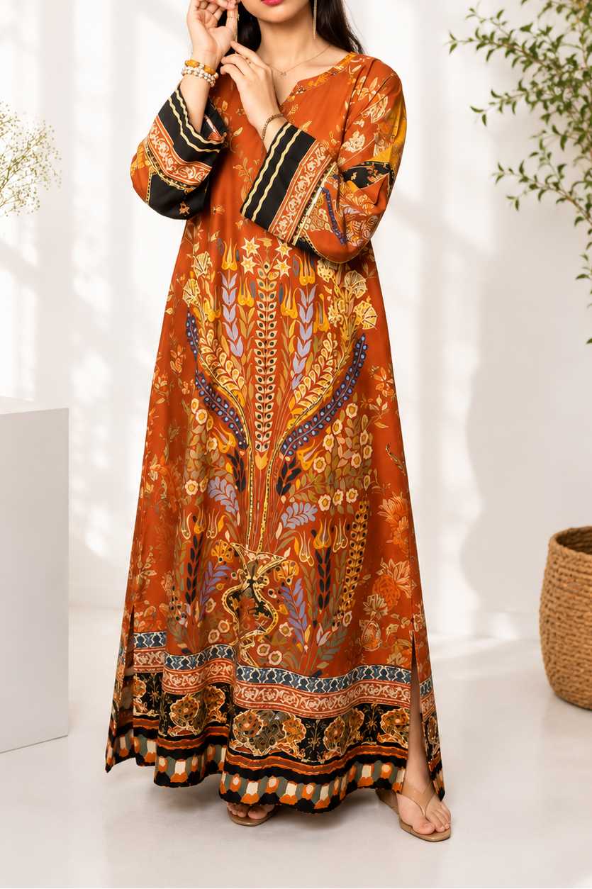 Autumn Rust Printed 3 Piece DRESS