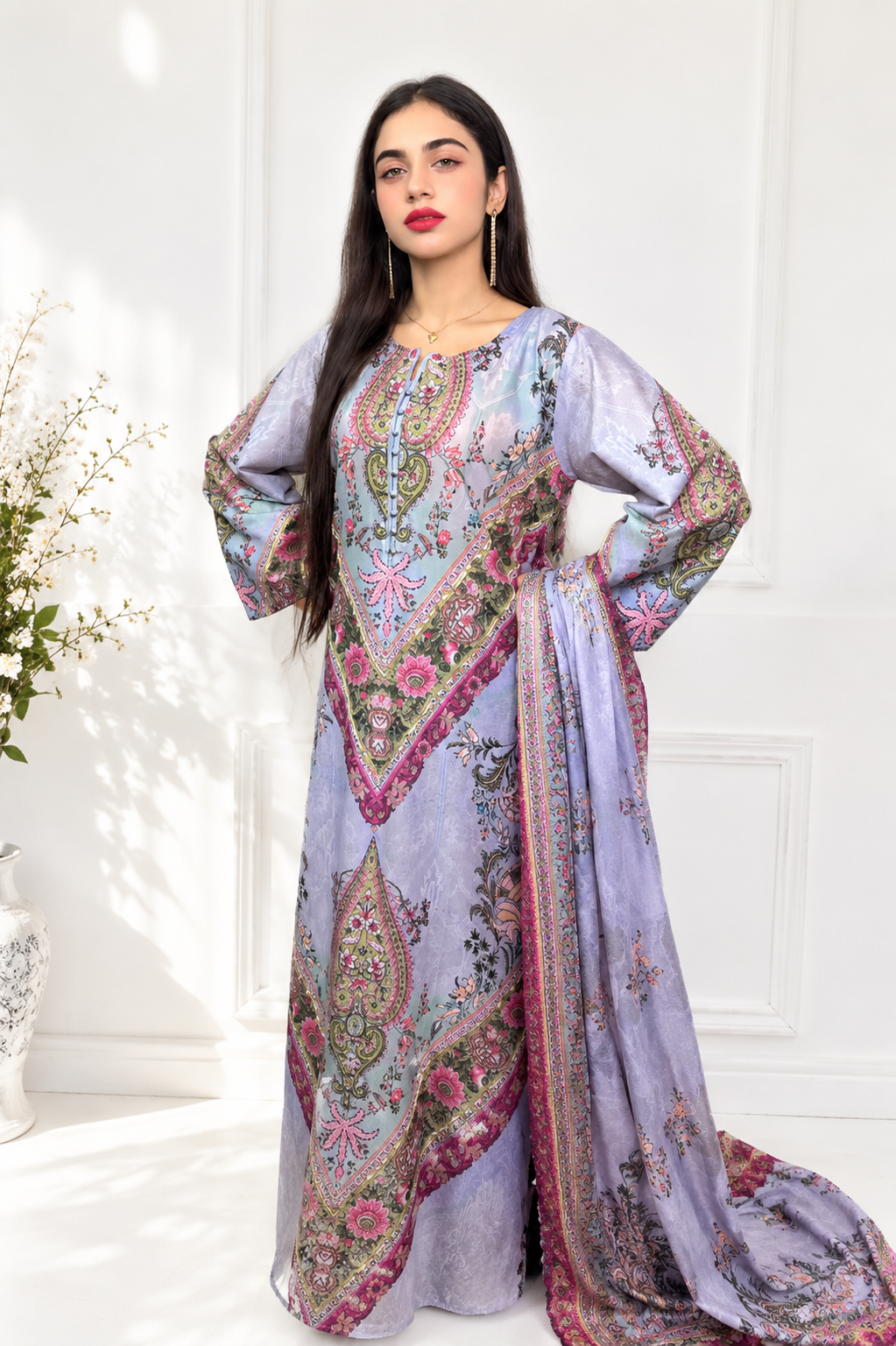 Pastel Bloom Kaftan – Premium Full Flair