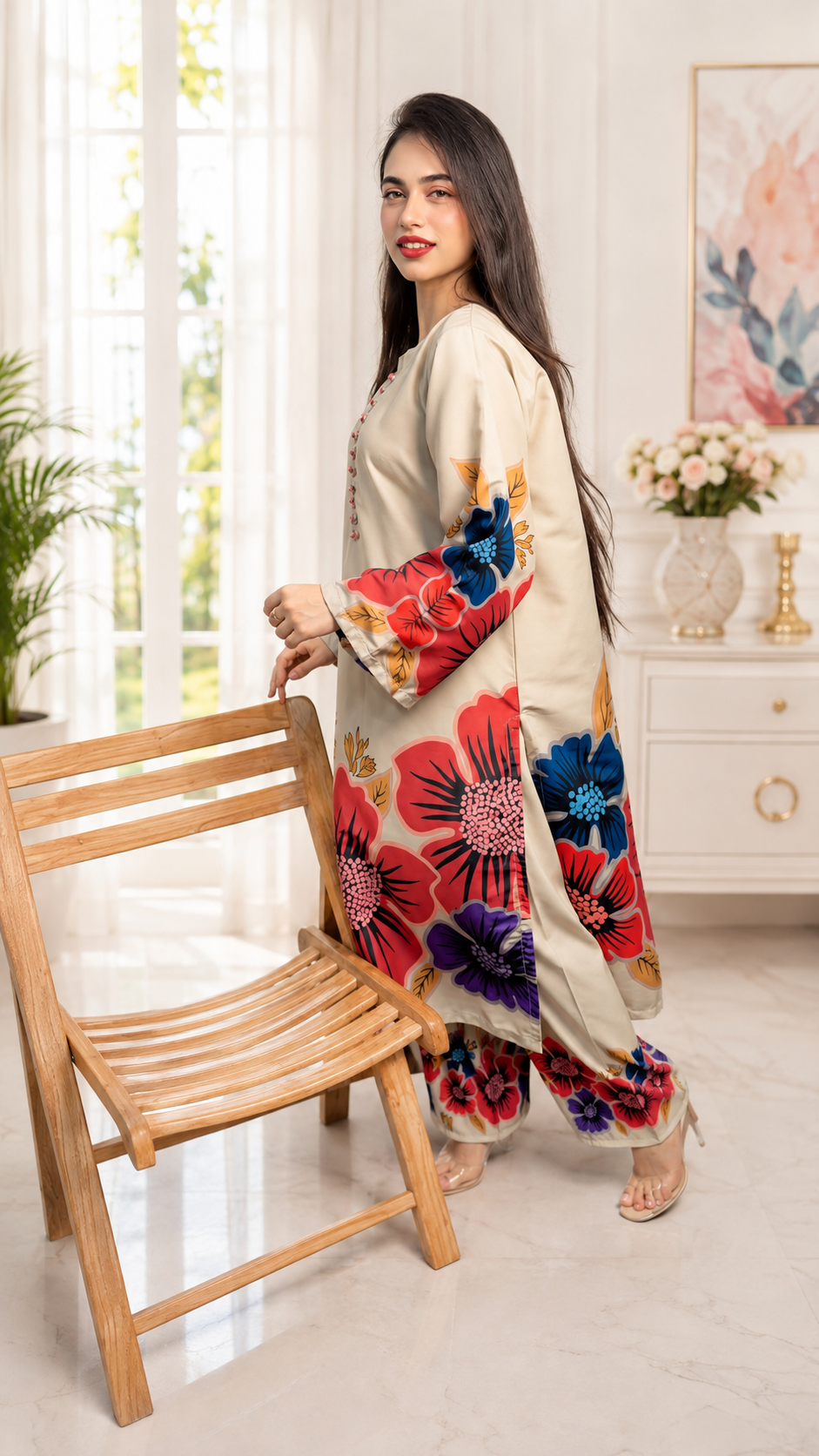 Floral Printed Co-Ord Set – Beige