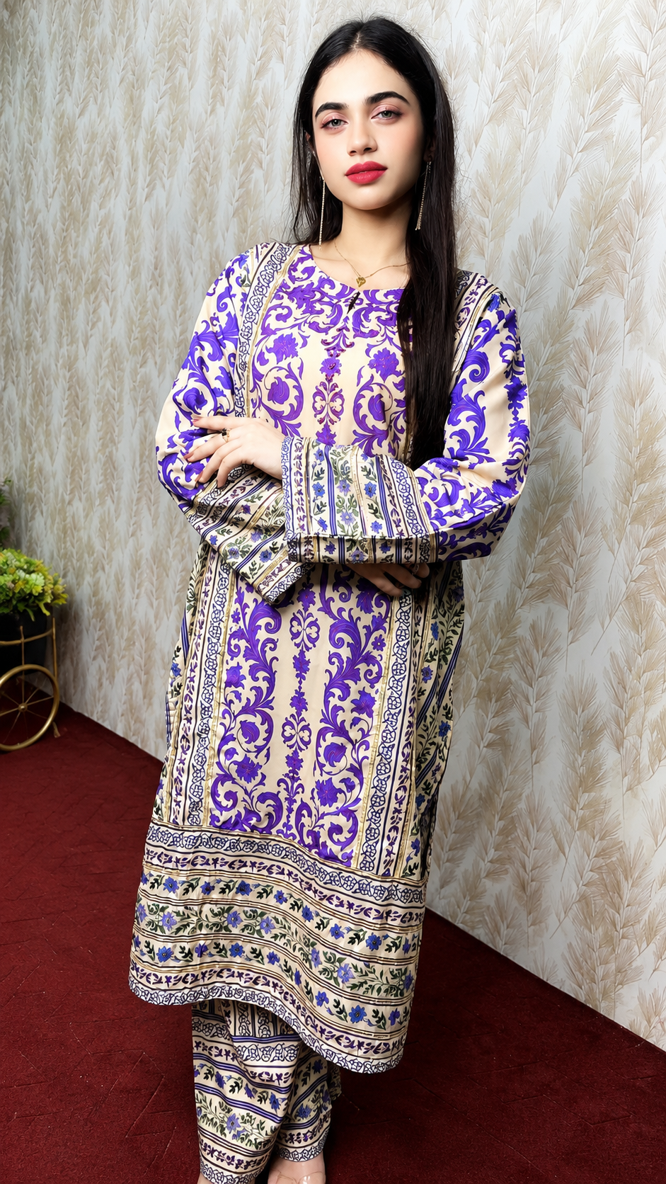 Royal Violet Printed 2 Piece Pret Suit