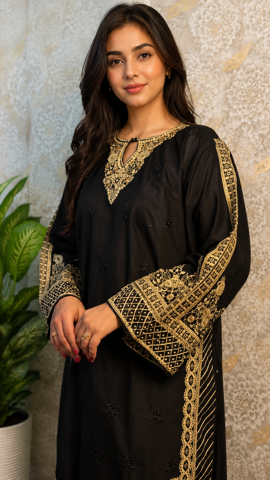Black Luxury Embroidered 3-Piece Suit