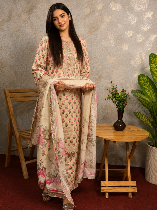Blush Bloom Printed Ready to Wear – 3 Piece