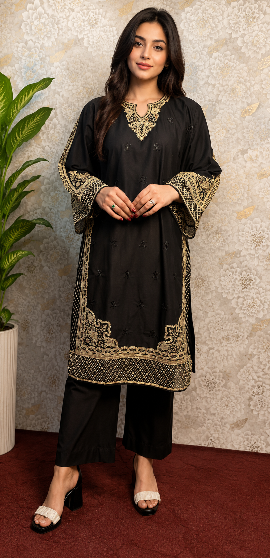 Black Luxury Embroidered 3-Piece Suit