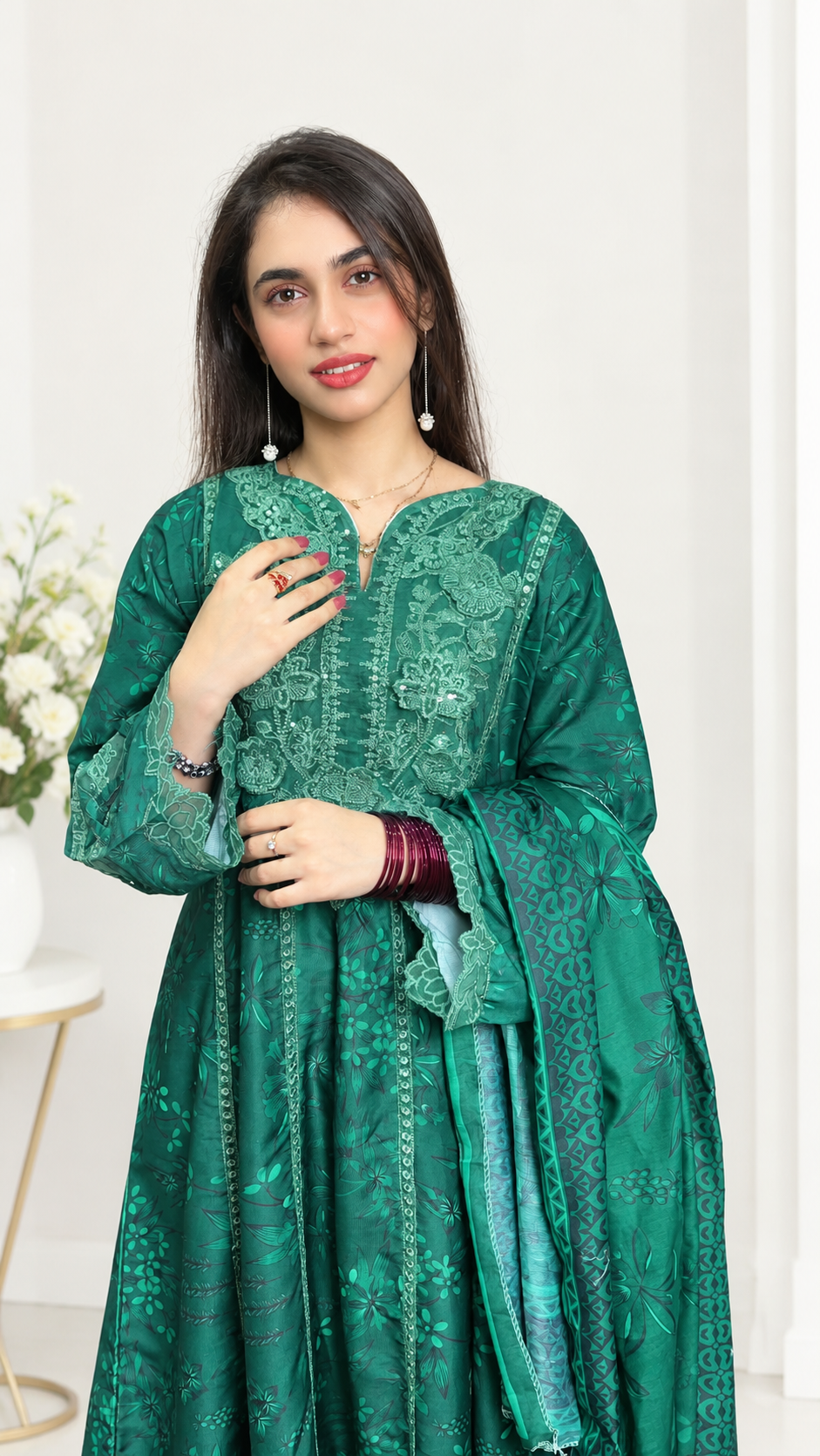 Emerald Green Embroidered 3-Piece Suit