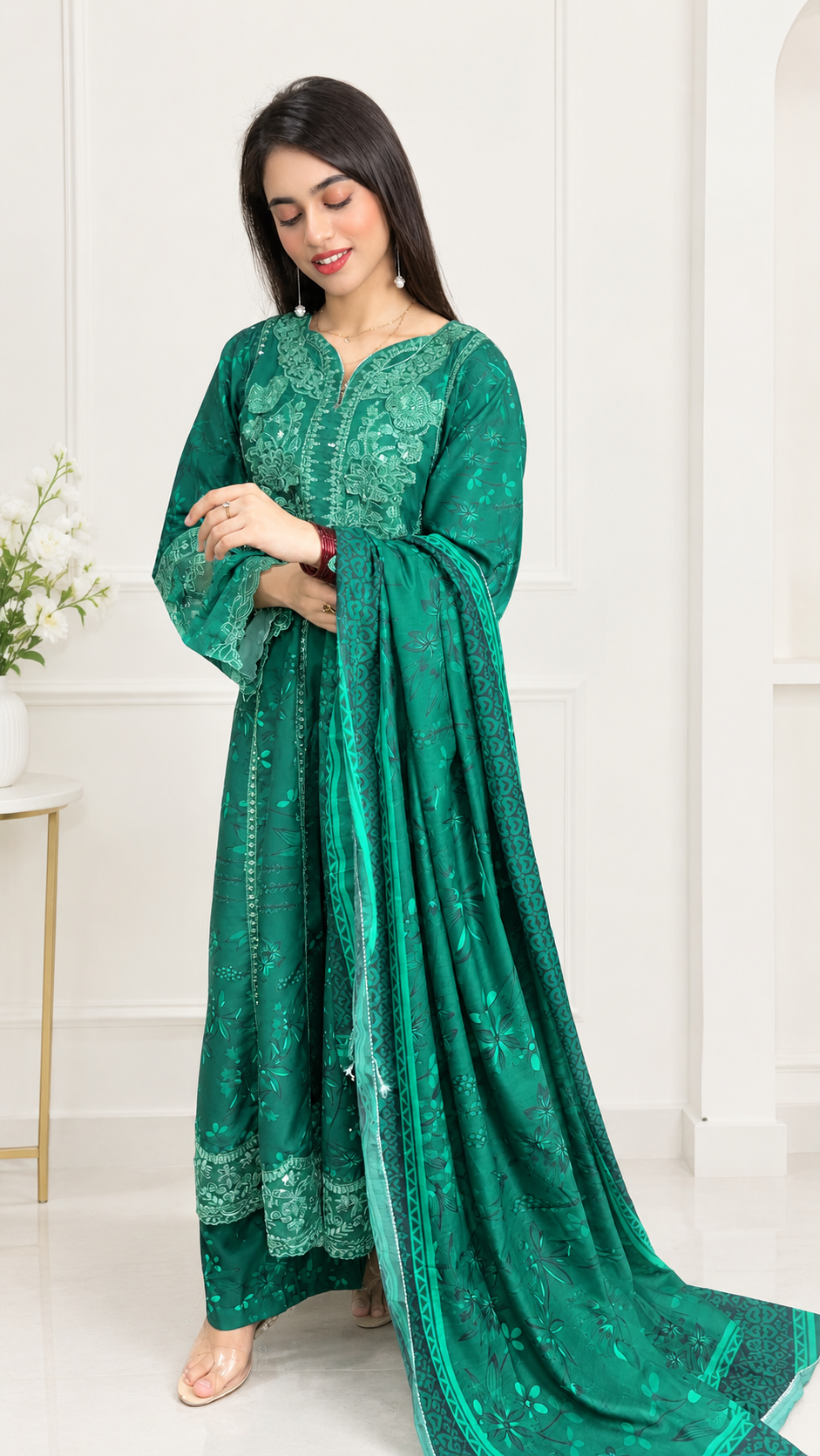 Emerald Green Embroidered 3-Piece Suit