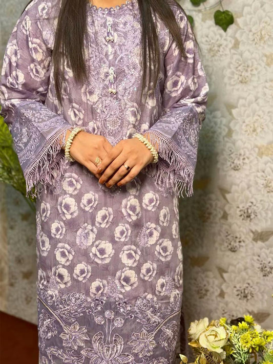 Lavender Floral Embroidered 2 Piece Suit
