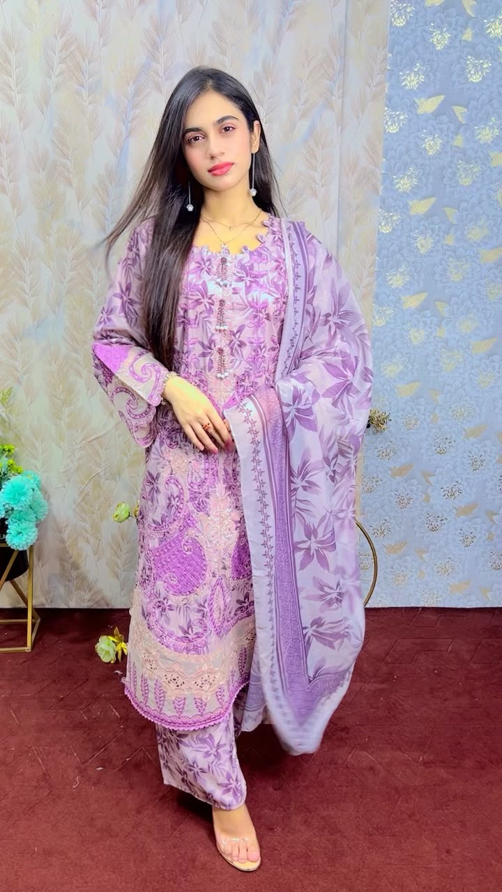Lavender Floral Printed 3-Piece Suit