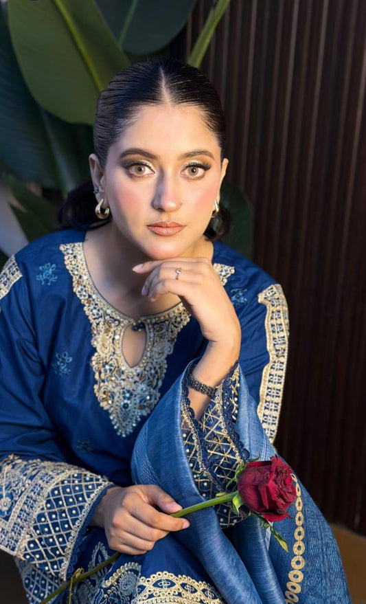 Azure Bloom – Handcrafted Blue 3-Piece Suit