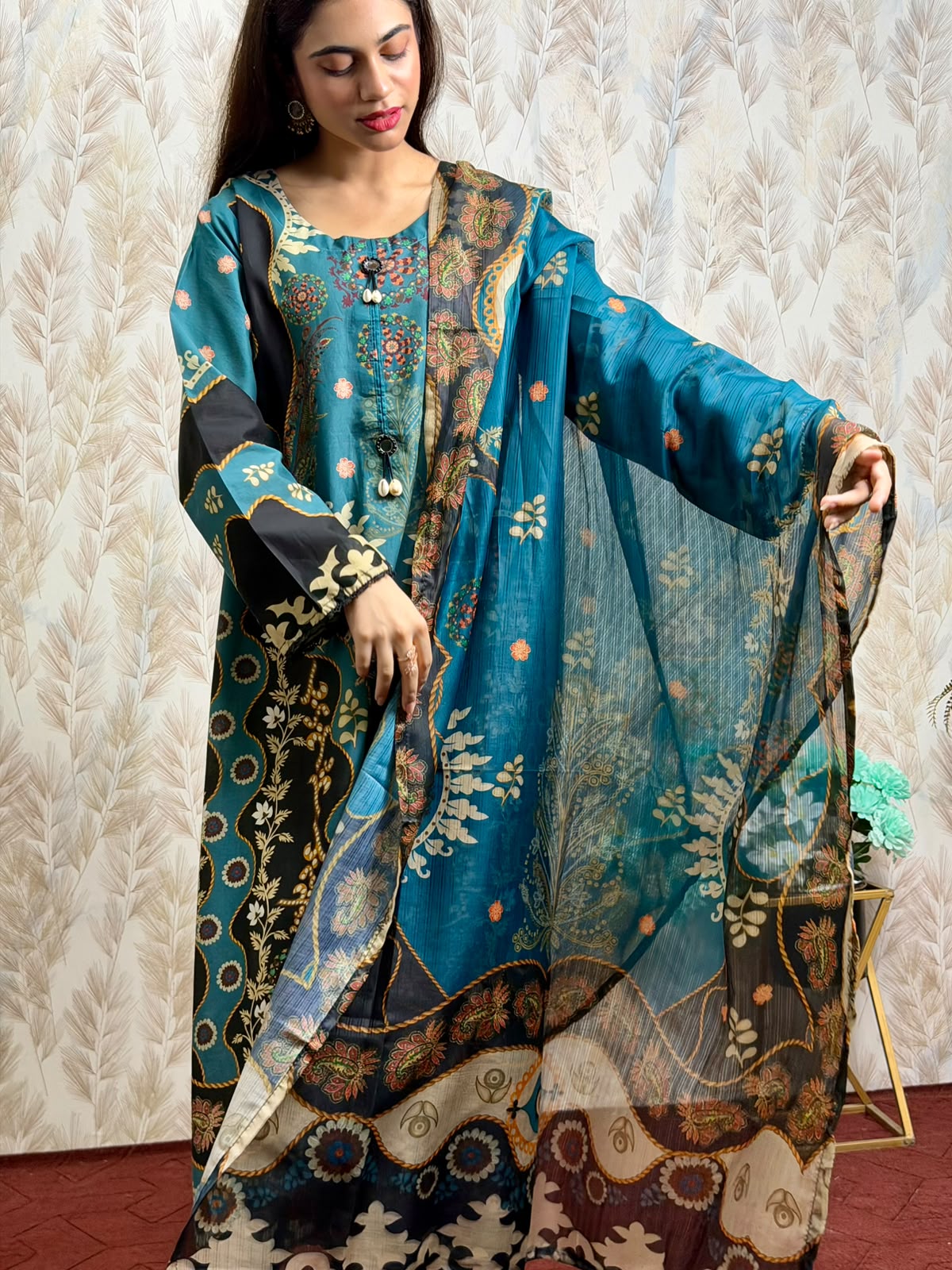 Teal Printed Lawn 3 Piece Suit – Elegant Summer Collection