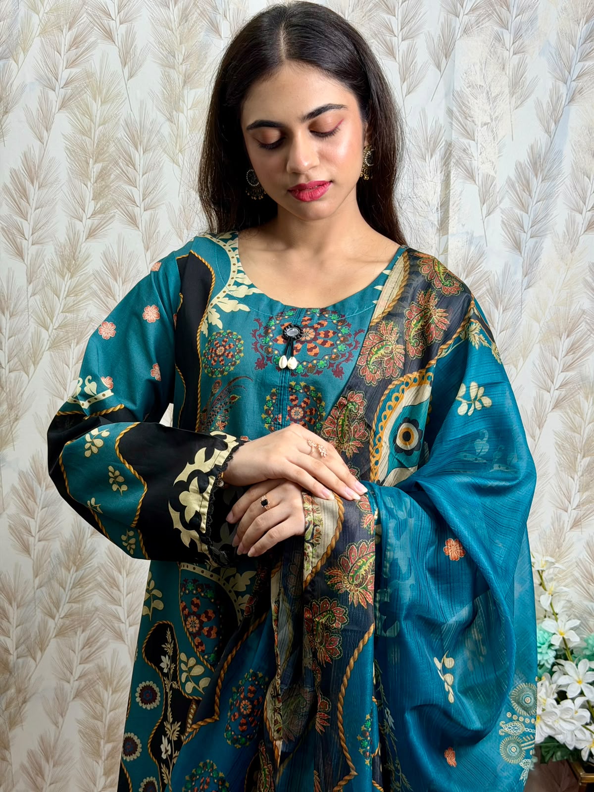 Teal Printed Lawn 3 Piece Suit – Elegant Summer Collection