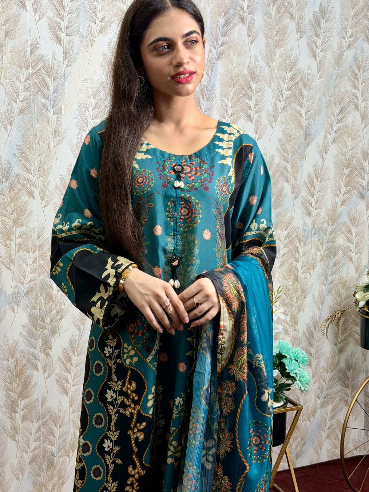 Teal Printed Lawn 3 Piece Suit – Elegant Summer Collection