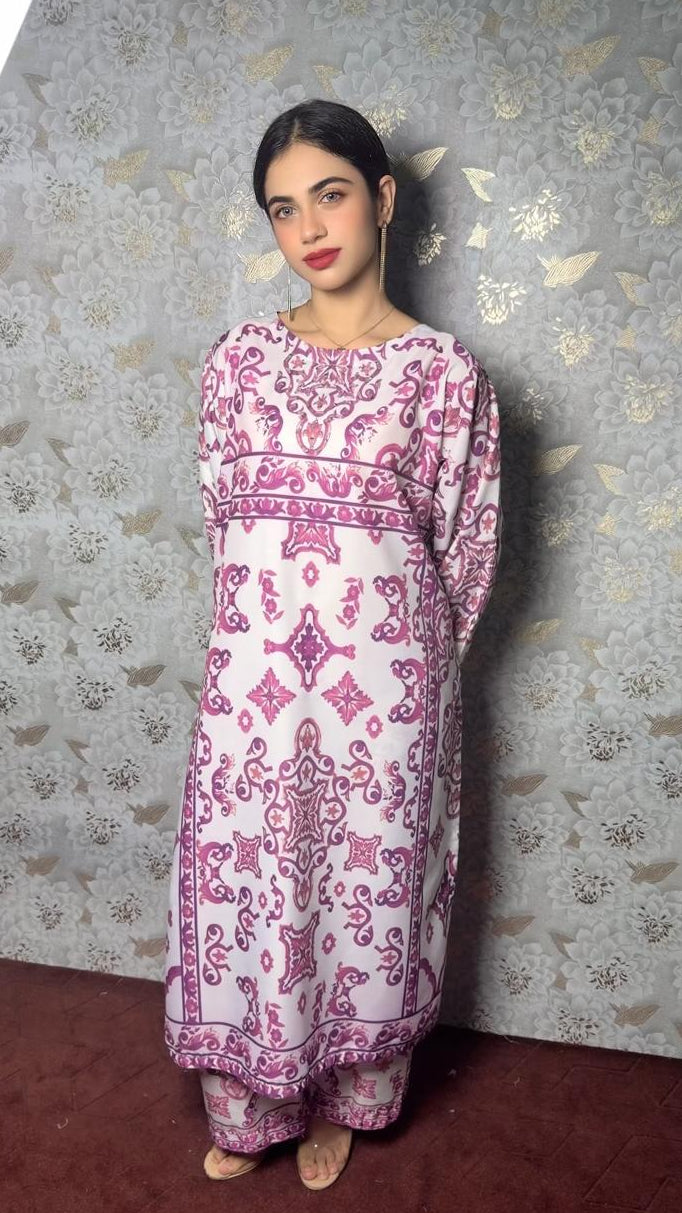 Pink Printed  3 Piece Suit – Elegant Winter Collection
