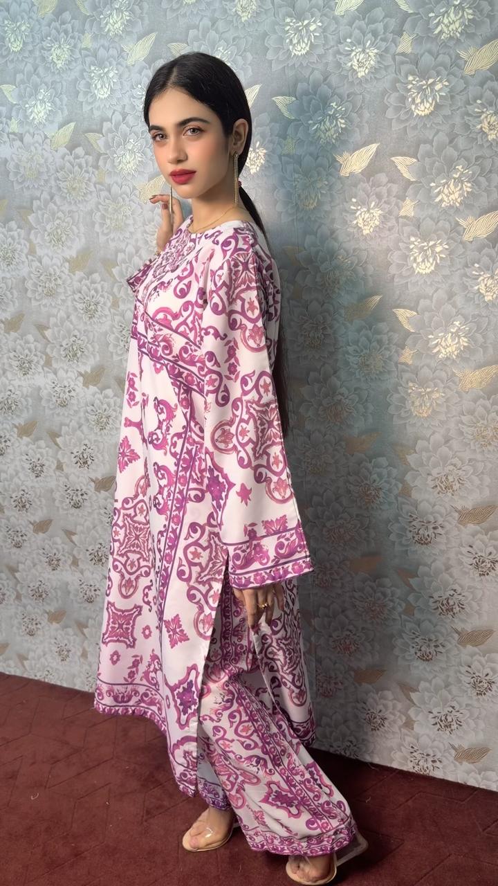 Pink Printed  3 Piece Suit – Elegant Winter Collection