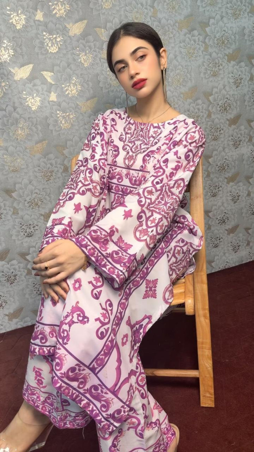 Pink Printed  3 Piece Suit – Elegant Winter Collection