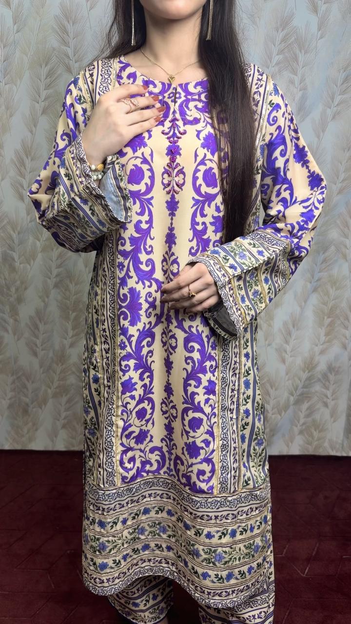 Royal Violet Printed 2 Piece Pret Suit