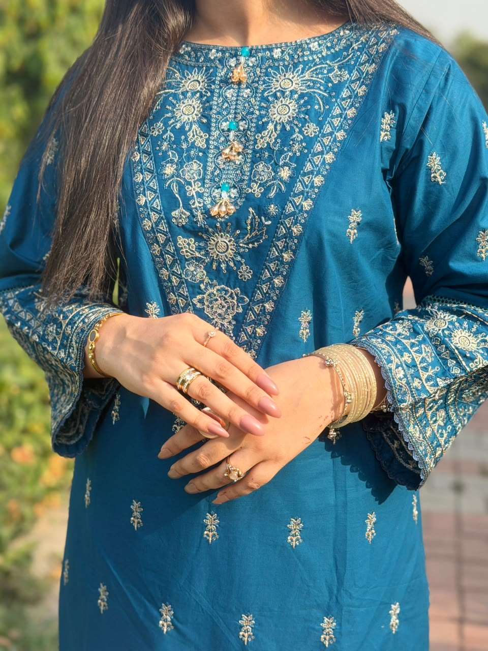 Azure Blue Embroidered 3-Piece Suit