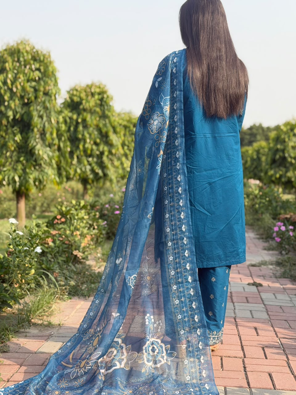 Azure Blue Embroidered 3-Piece Suit