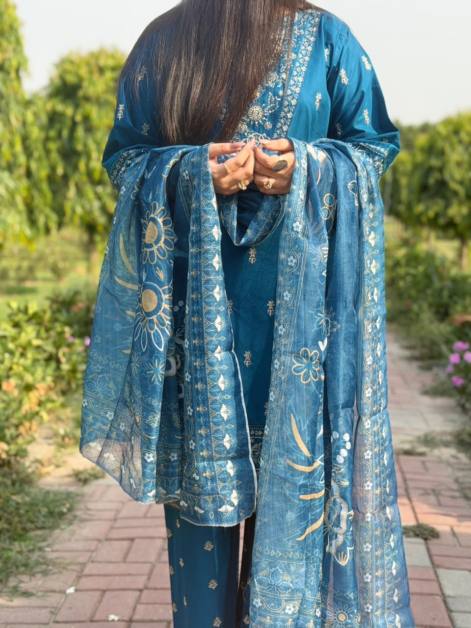 Azure Blue Embroidered 3-Piece Suit