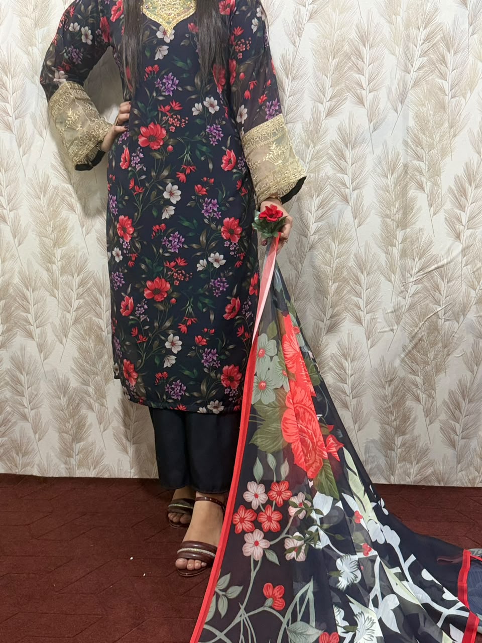 Black Floral  Embroidered 3 Piece Suit – Winter Collection