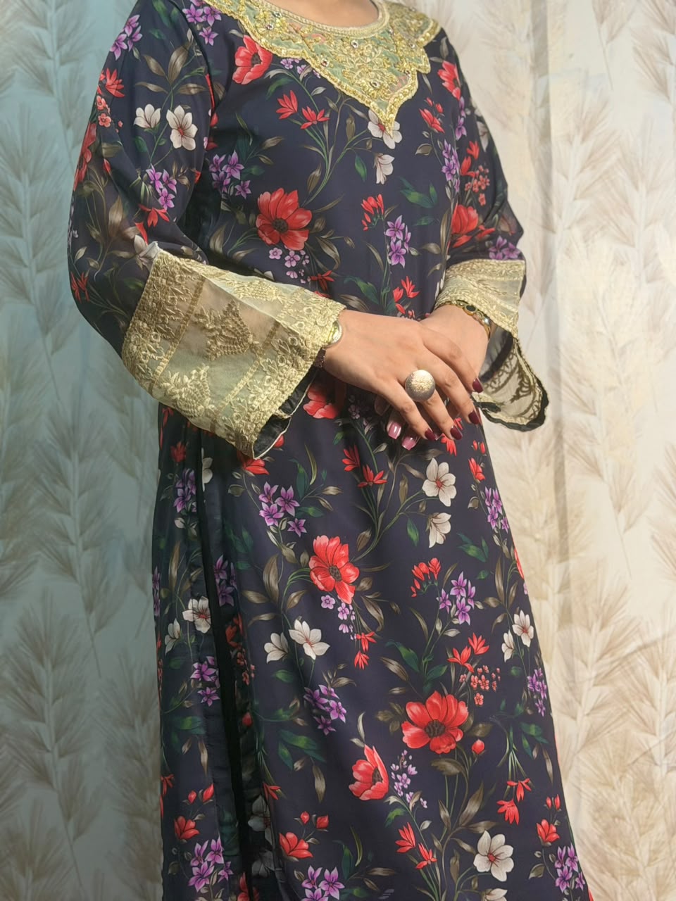 Black Floral  Embroidered 3 Piece Suit – Winter Collection