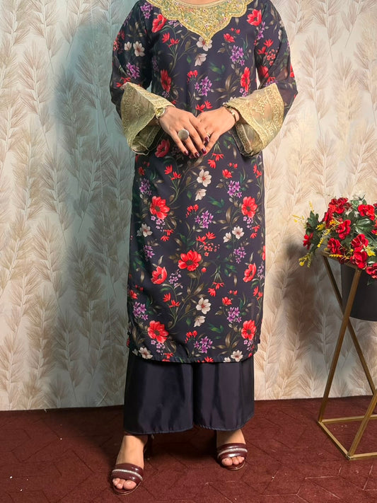 Black Floral  Embroidered 3 Piece Suit – Winter Collection