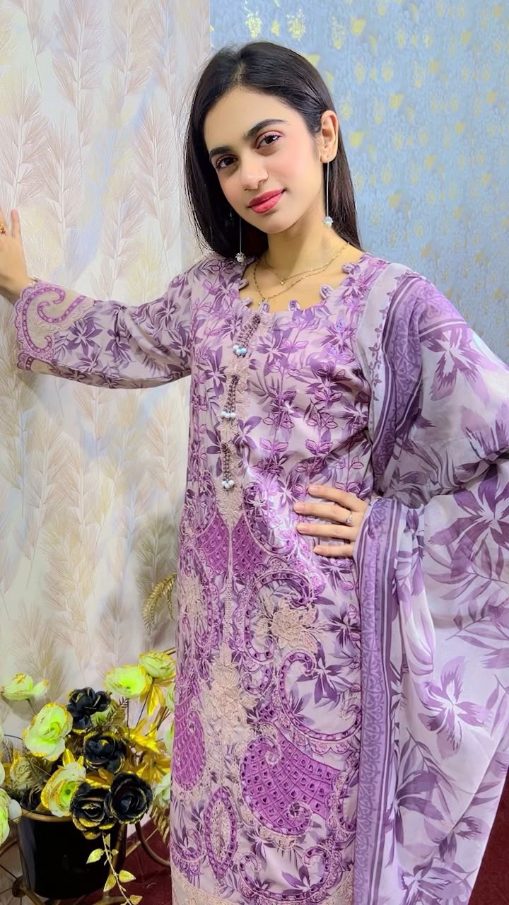 Lavender Floral Printed 3-Piece Suit
