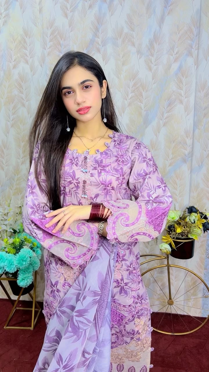 Lavender Floral Printed 3-Piece Suit