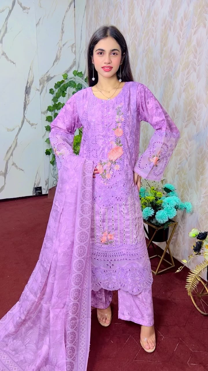 Lavender Embroidered Winter 3-Piece Suit