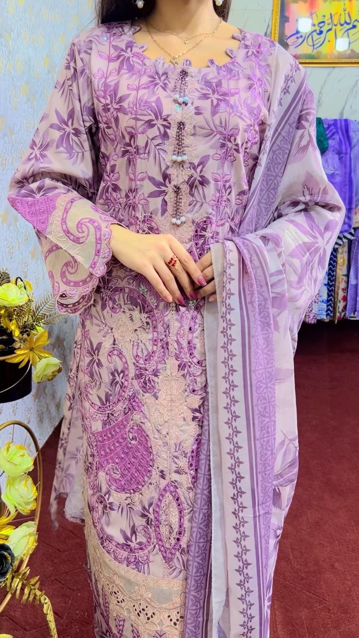Lavender Floral Printed 3-Piece Suit