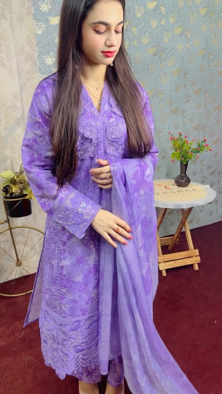 Purple Bloom Embroidered Winter 3-Piece
