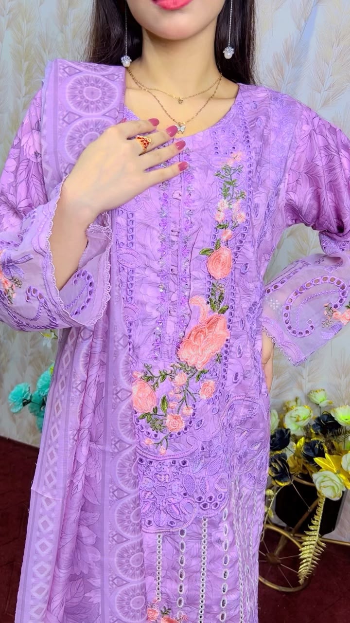 Lavender Embroidered Winter 3-Piece Suit