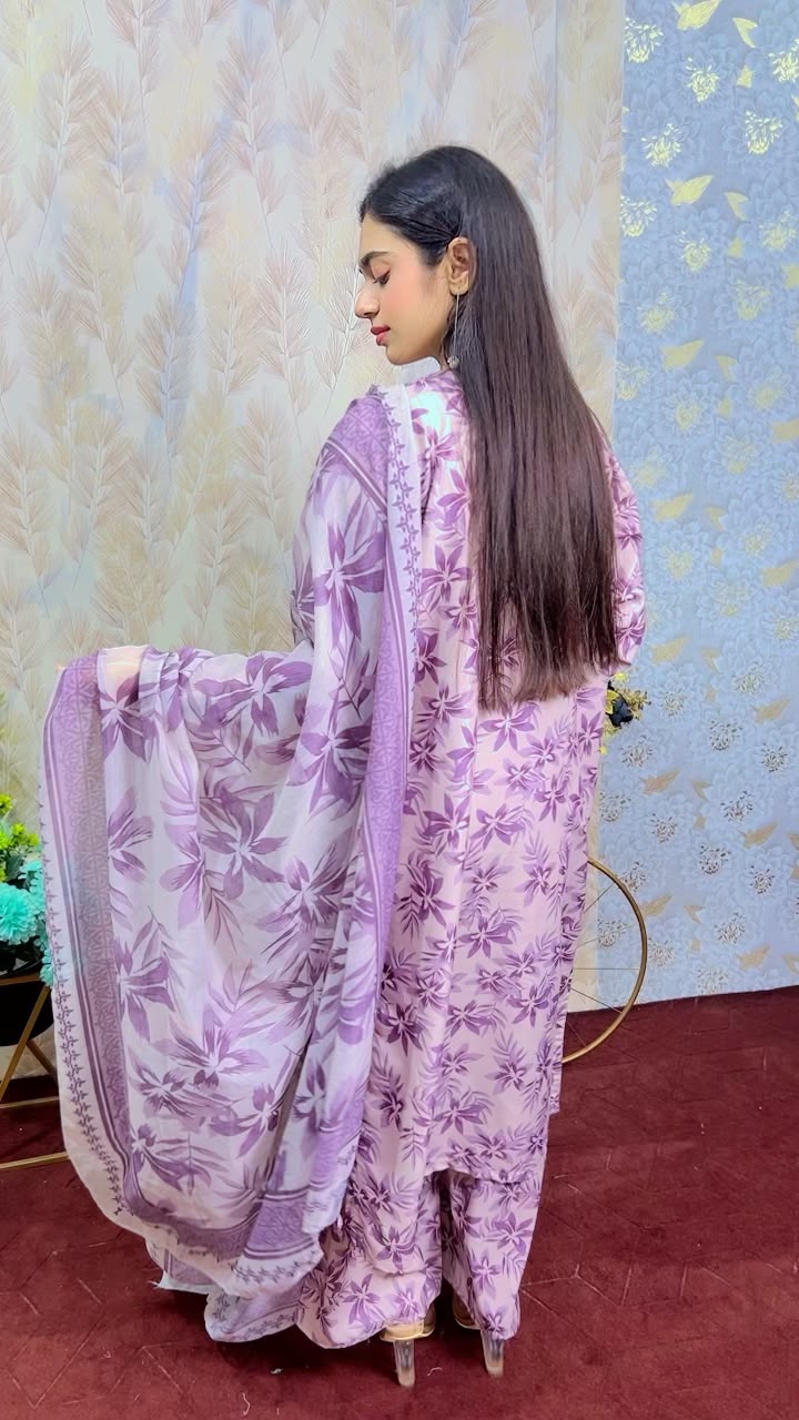 Lavender Floral Printed 3-Piece Suit