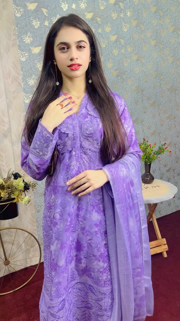 Purple Bloom Embroidered Winter 3-Piece