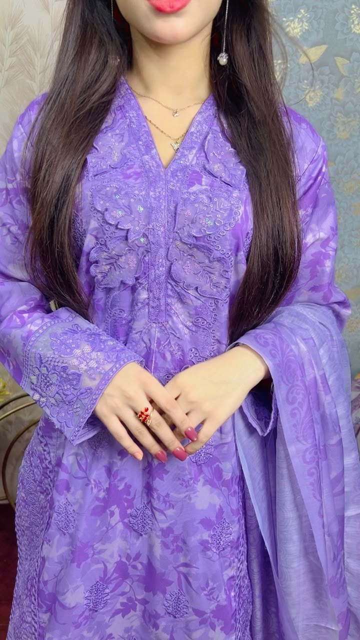 Purple Bloom Embroidered Winter 3-Piece